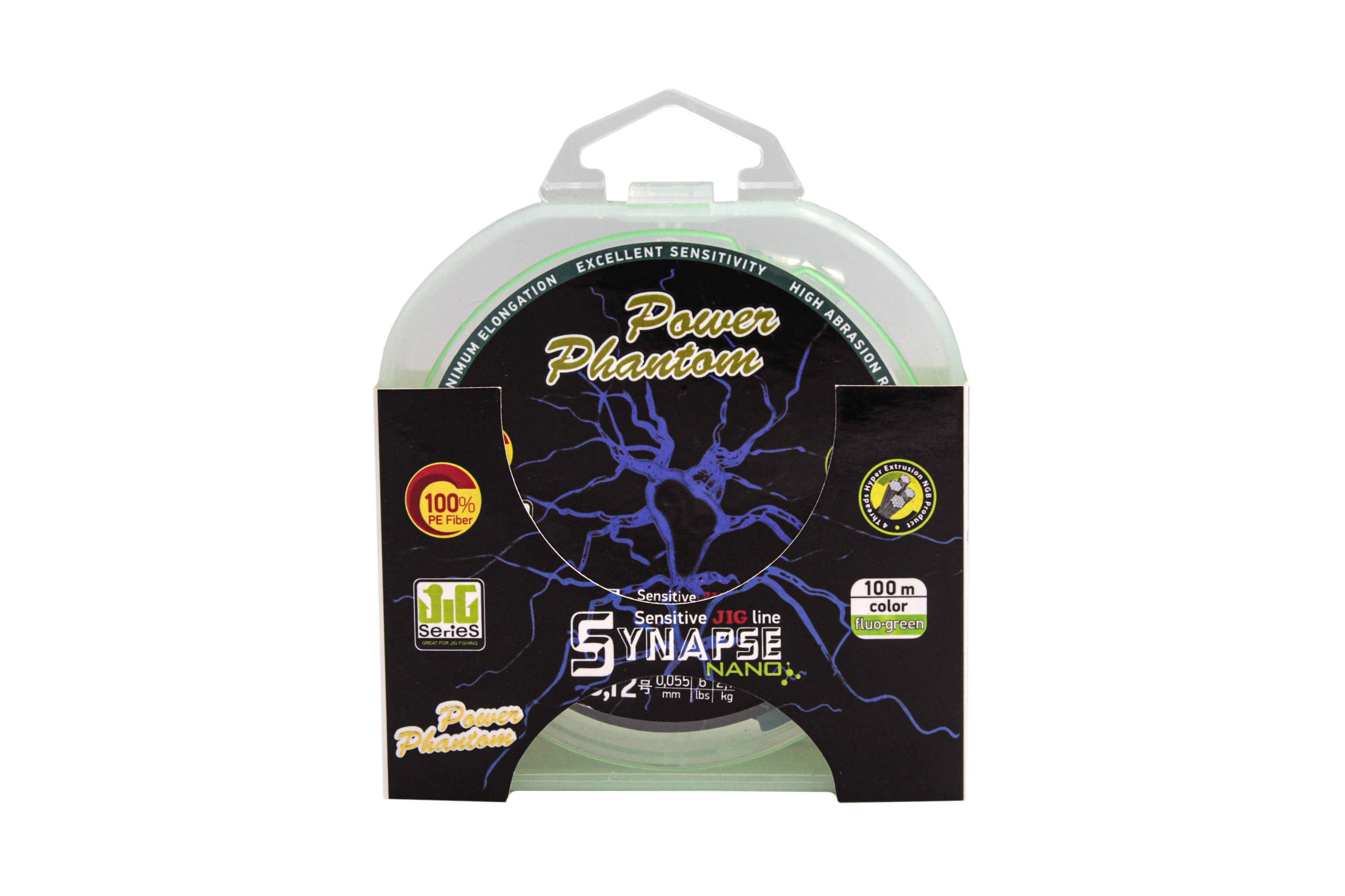 Шнур Power Phantom Synapse nano PE 100м fluo-green 0.12 2,7кг 0,055мм - фото 1