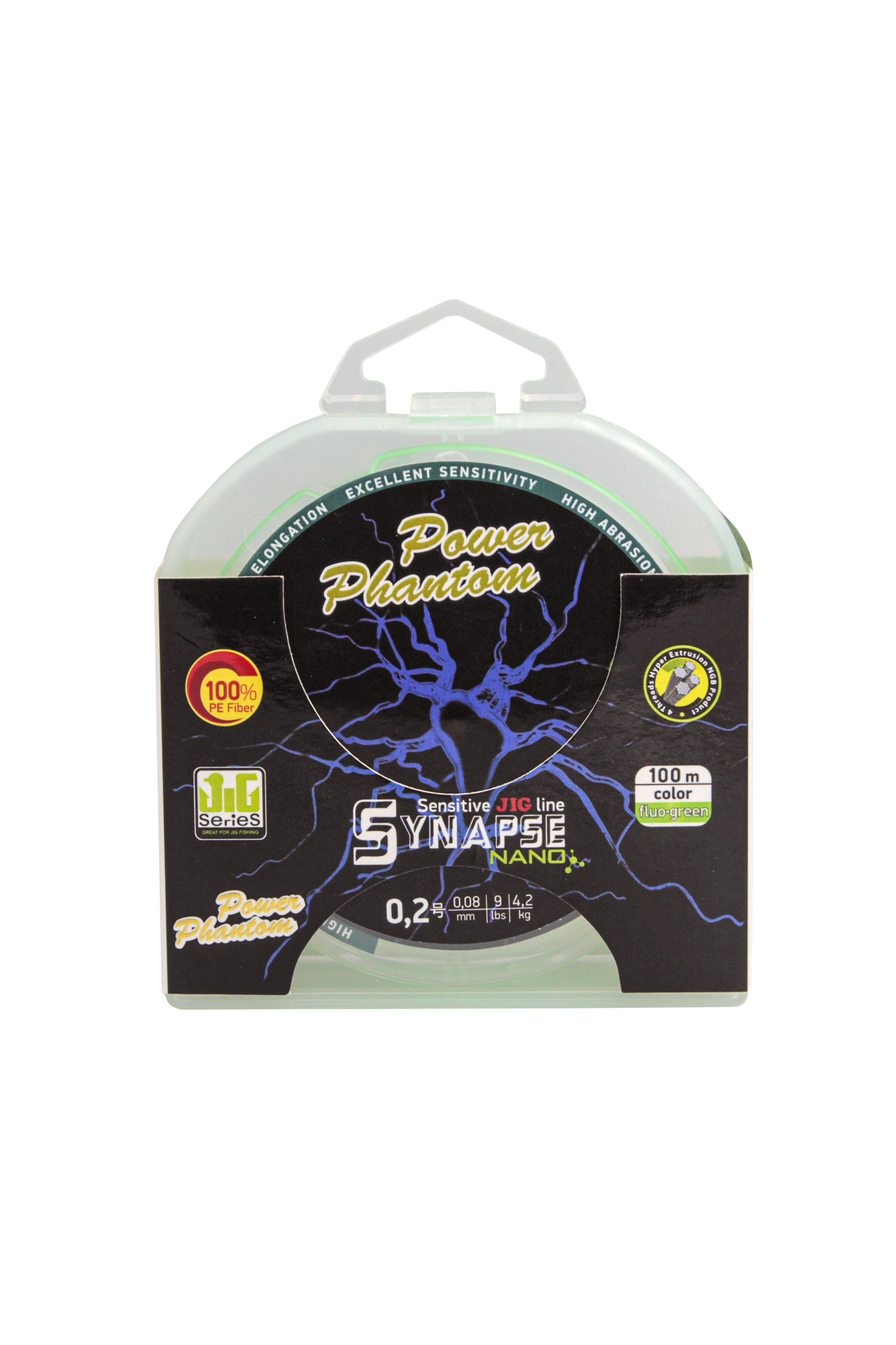 Шнур Power Phantom Synapse nano PE 100м fluo-green 0.2 4,2кг 0,08мм - фото 1