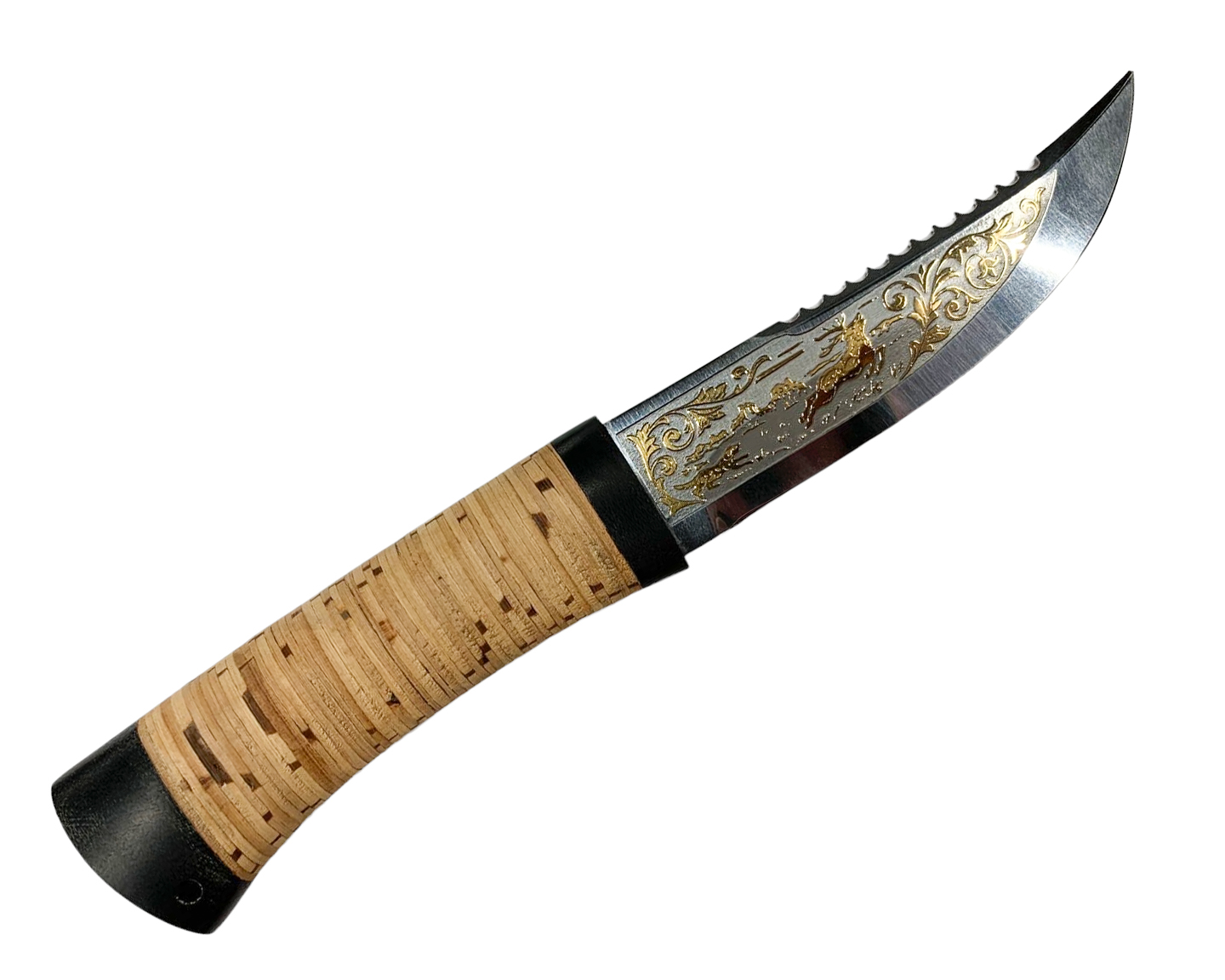 Нож Росоружие Горный ЭИ-107 береста позолота гравировка - фото 1