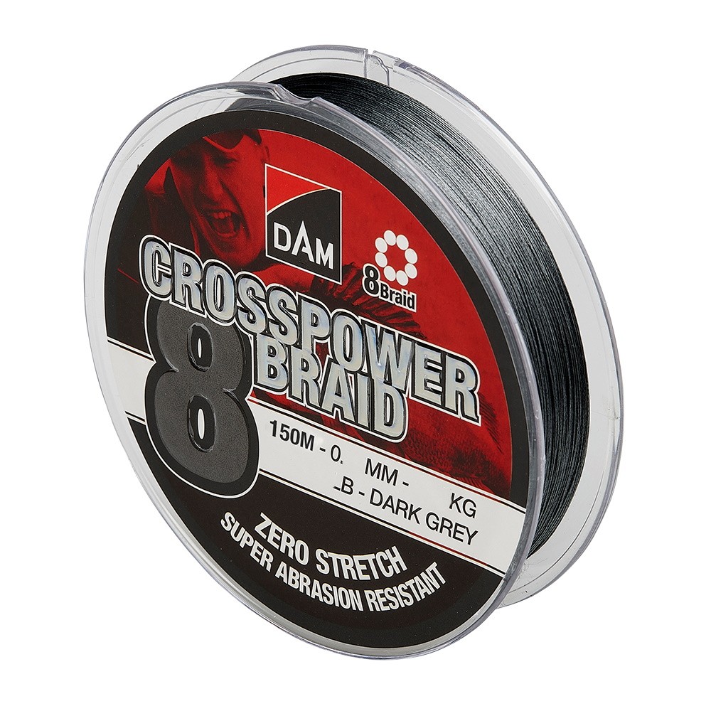 Шнур DAM Crosspower 8-Braid 150м 0,13мм 7,2кг 16lb Dark Grey - фото 1