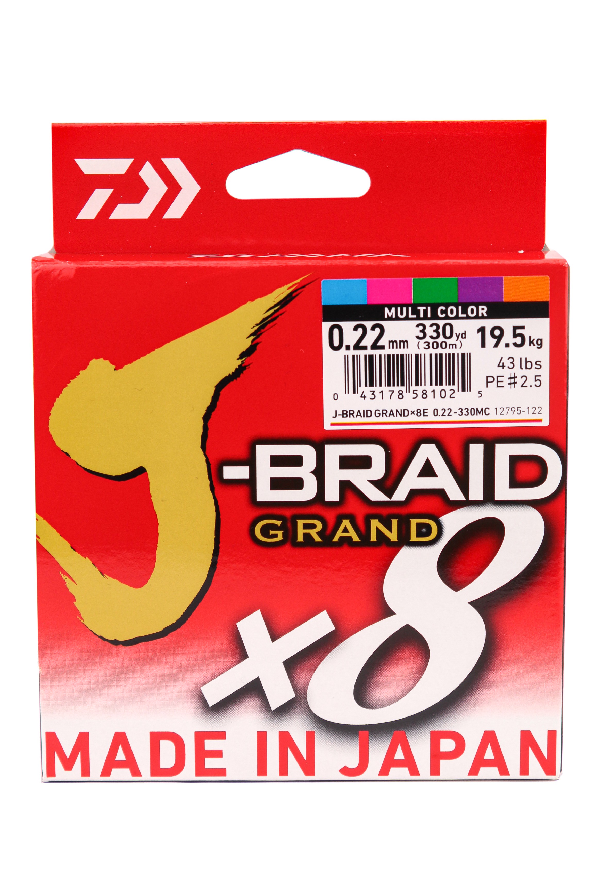 Шнур Daiwa J-Braid Grand X8E 0,22мм 300м multi color - фото 1