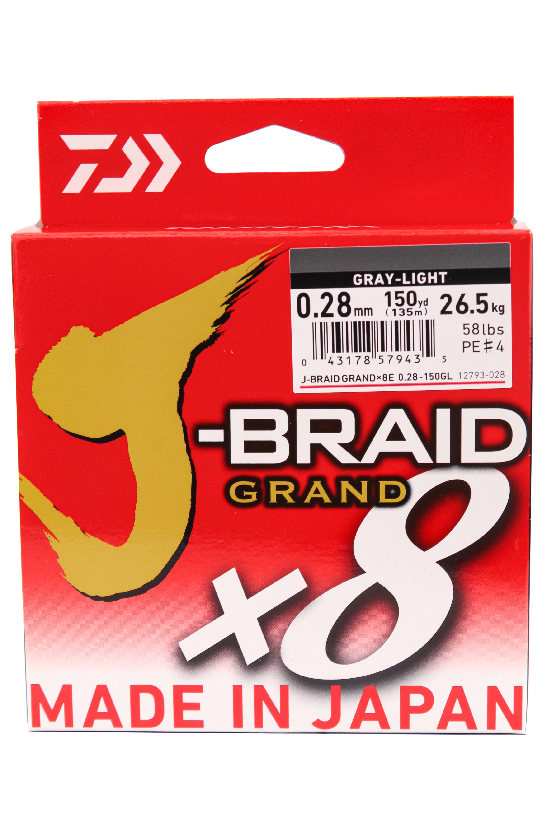 Шнур Daiwa J-Braid Grand X8 0,28мм 135м gray light