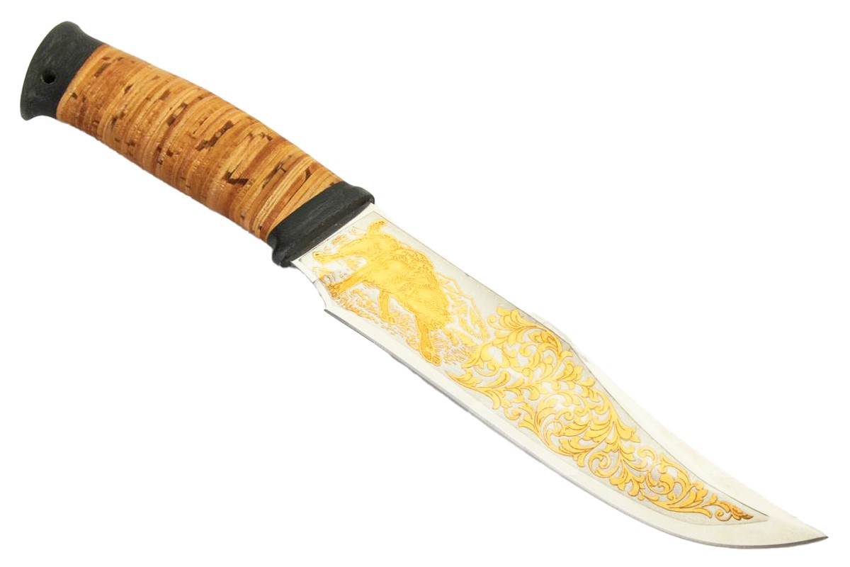 Нож Росоружие Волкодав 95x18 береста позолота