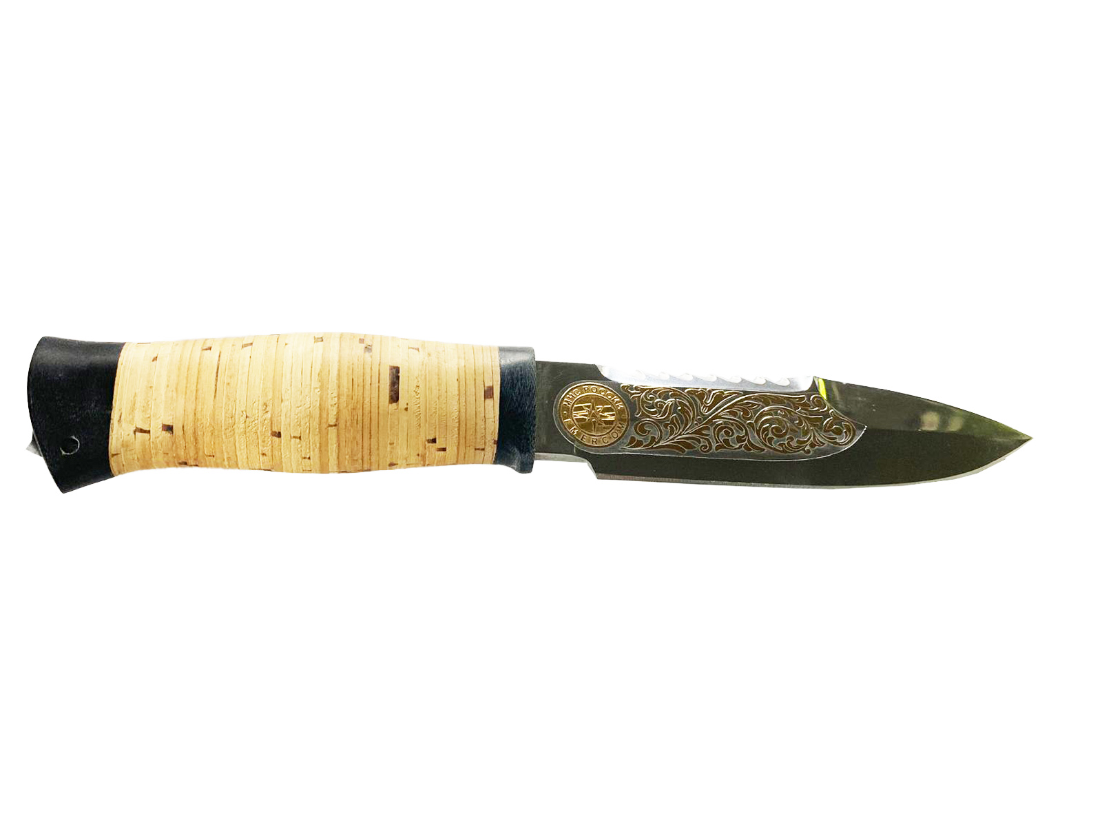 Нож Росоружие Спас-1 95x18 береста позолота гравировка