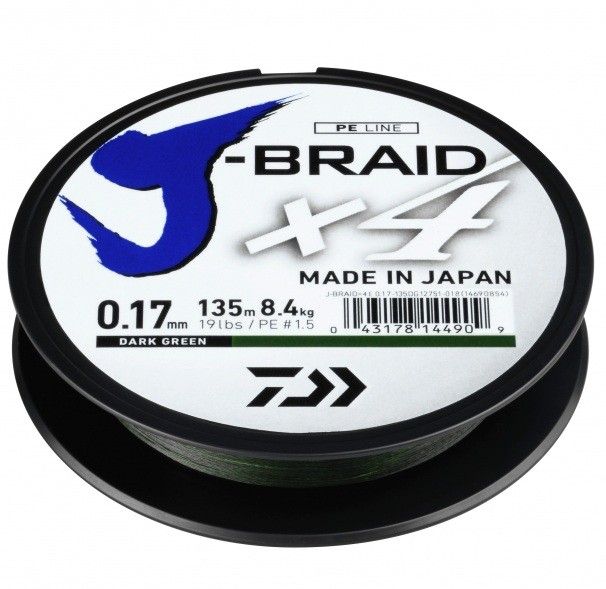 Шнур Daiwa J-Braid X4 0,17мм 135м Dark green - фото 1