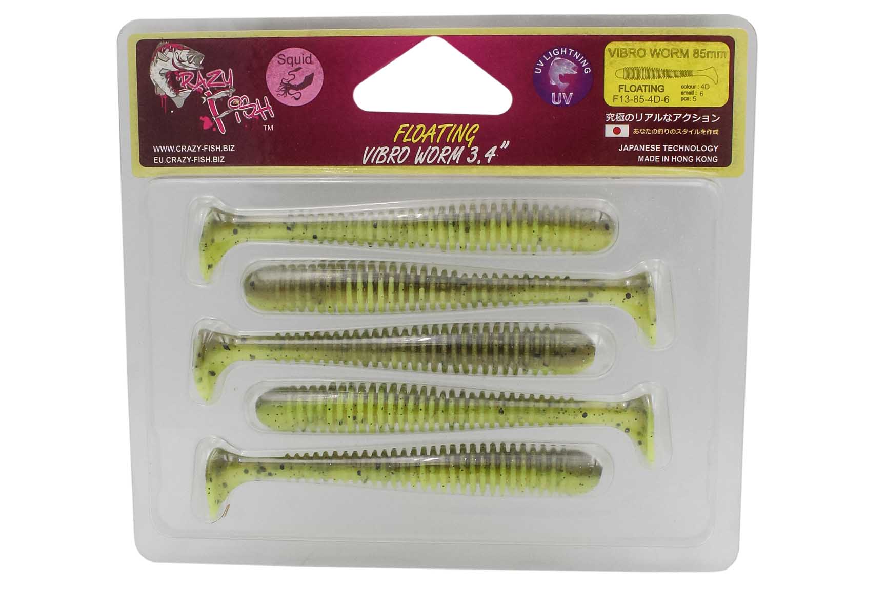 Приманка Crazy Fish Vibro worm 3,4&quot; F13-85-4D-6 - фото 1