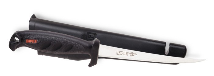Нож Rapala филейный клинок 10см рукоять пластик чехол с точилкой - фото 1