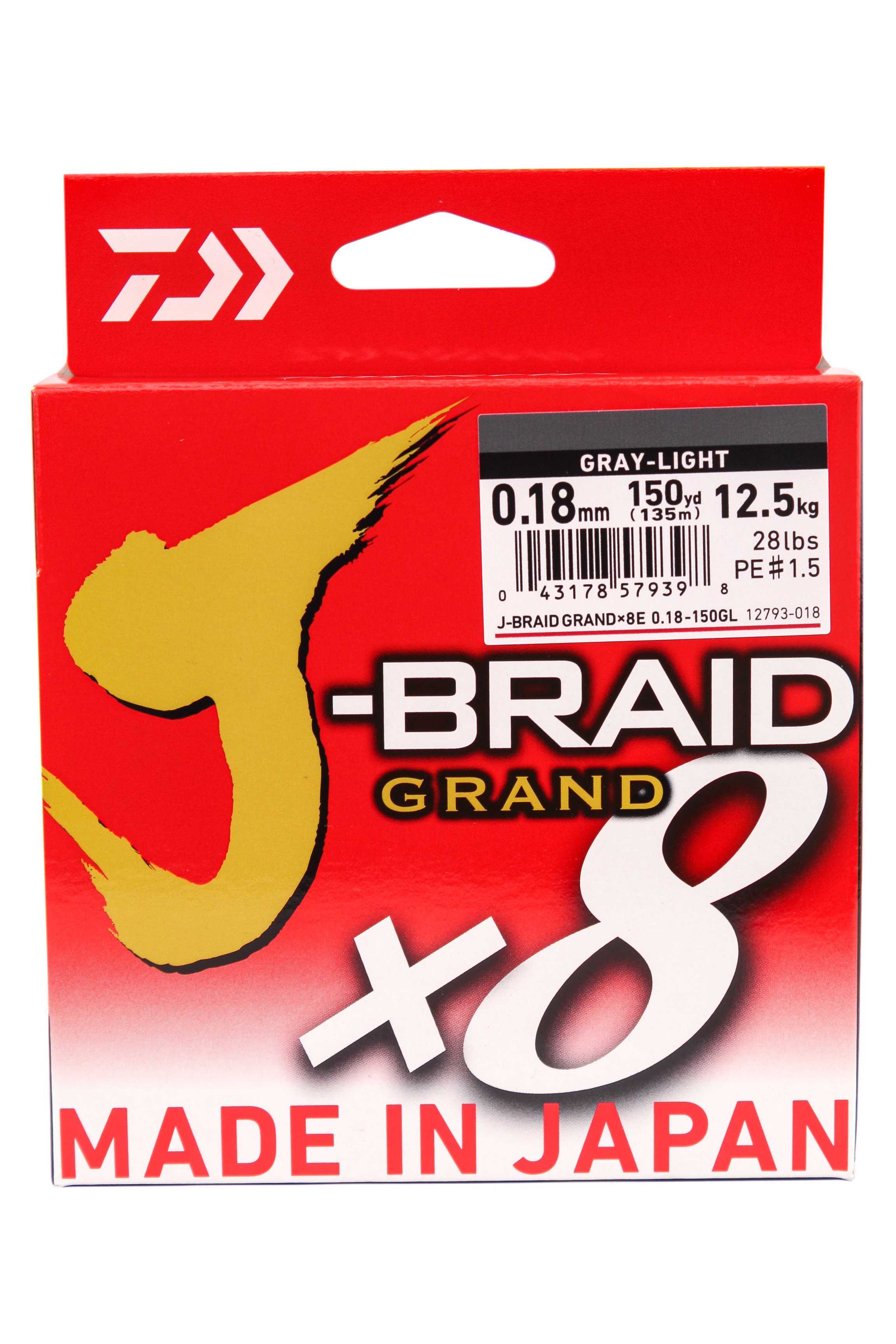 Шнур Daiwa J-Braid Grand X8 0,18мм 135м gray light - фото 1