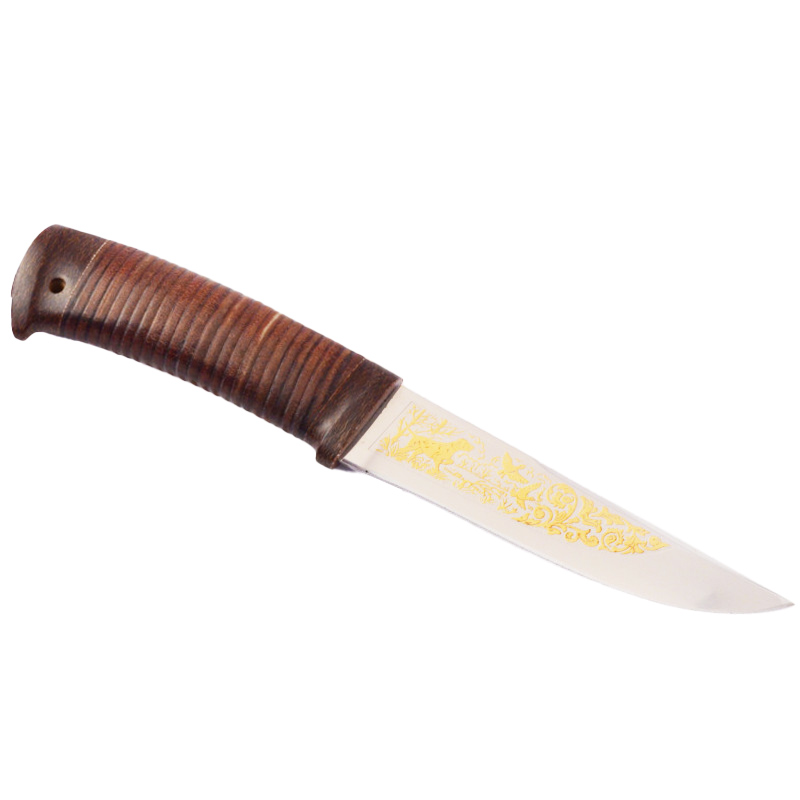 Нож Росоружие Пикник 95x18 кожа позолота - фото 1