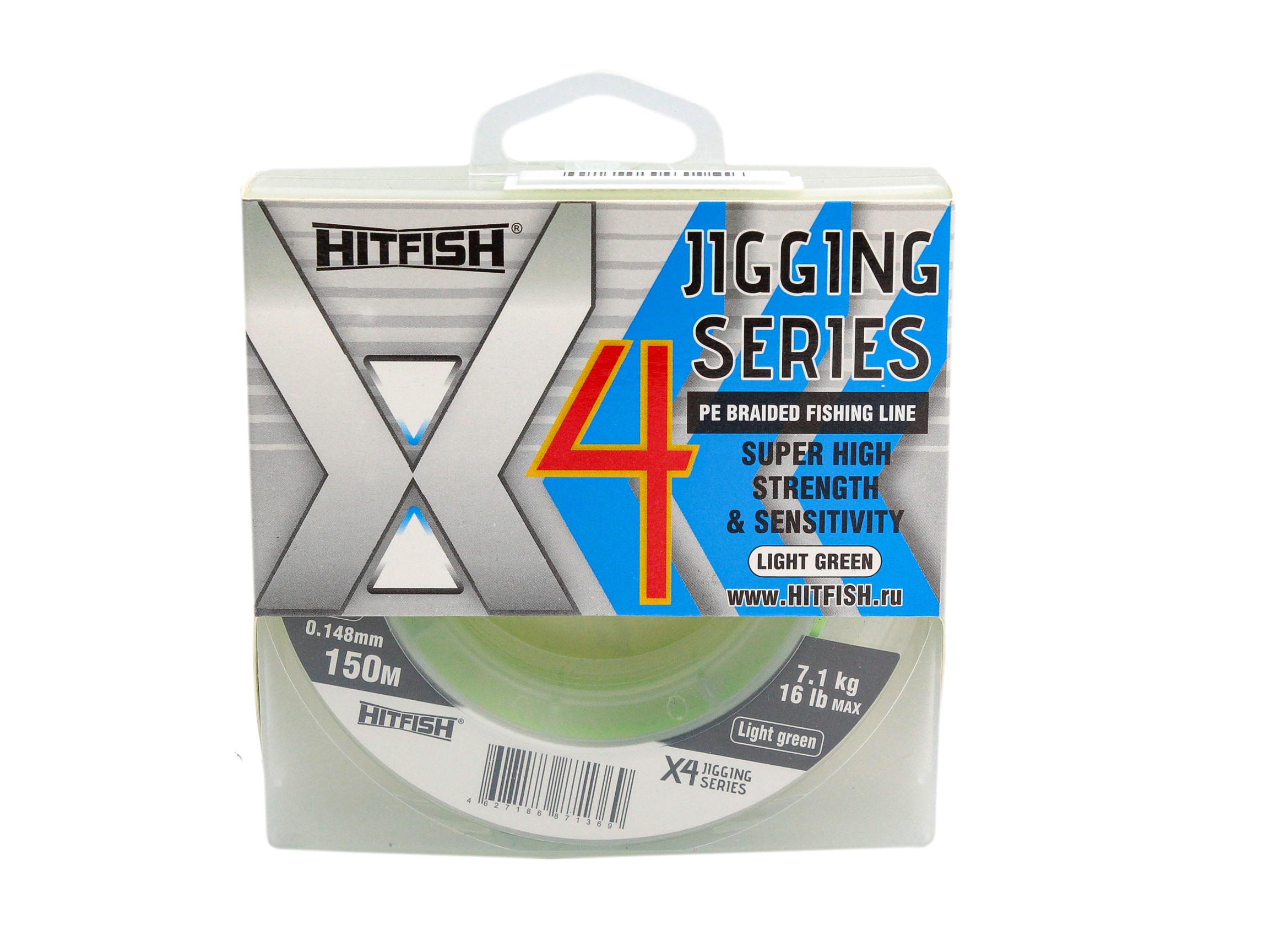 Шнур Hitfish X4 Jigging series №0,8 0,148мм 7,1кг 150м light green - фото 1