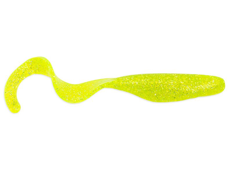 Приманка Bass Assassin Curly Shad 4&quot; Chartreuse Silver Glitter - фото 1