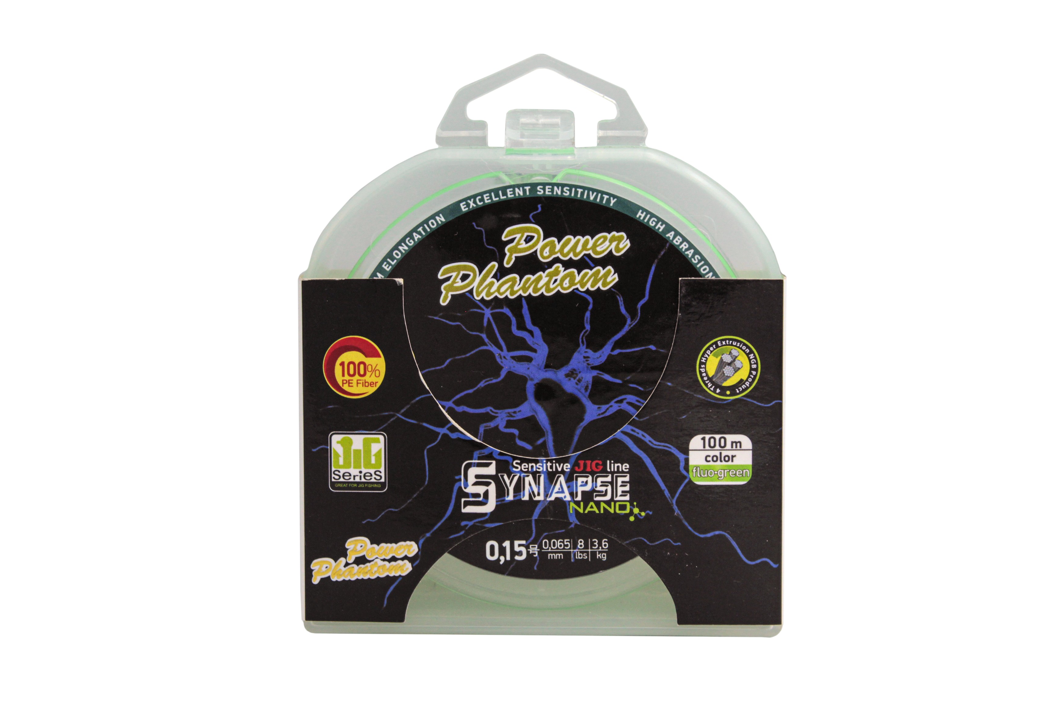 Шнур Power Phantom Synapse nano PE 100м fluo-green 0.15 3,6кг 0,065мм - фото 1