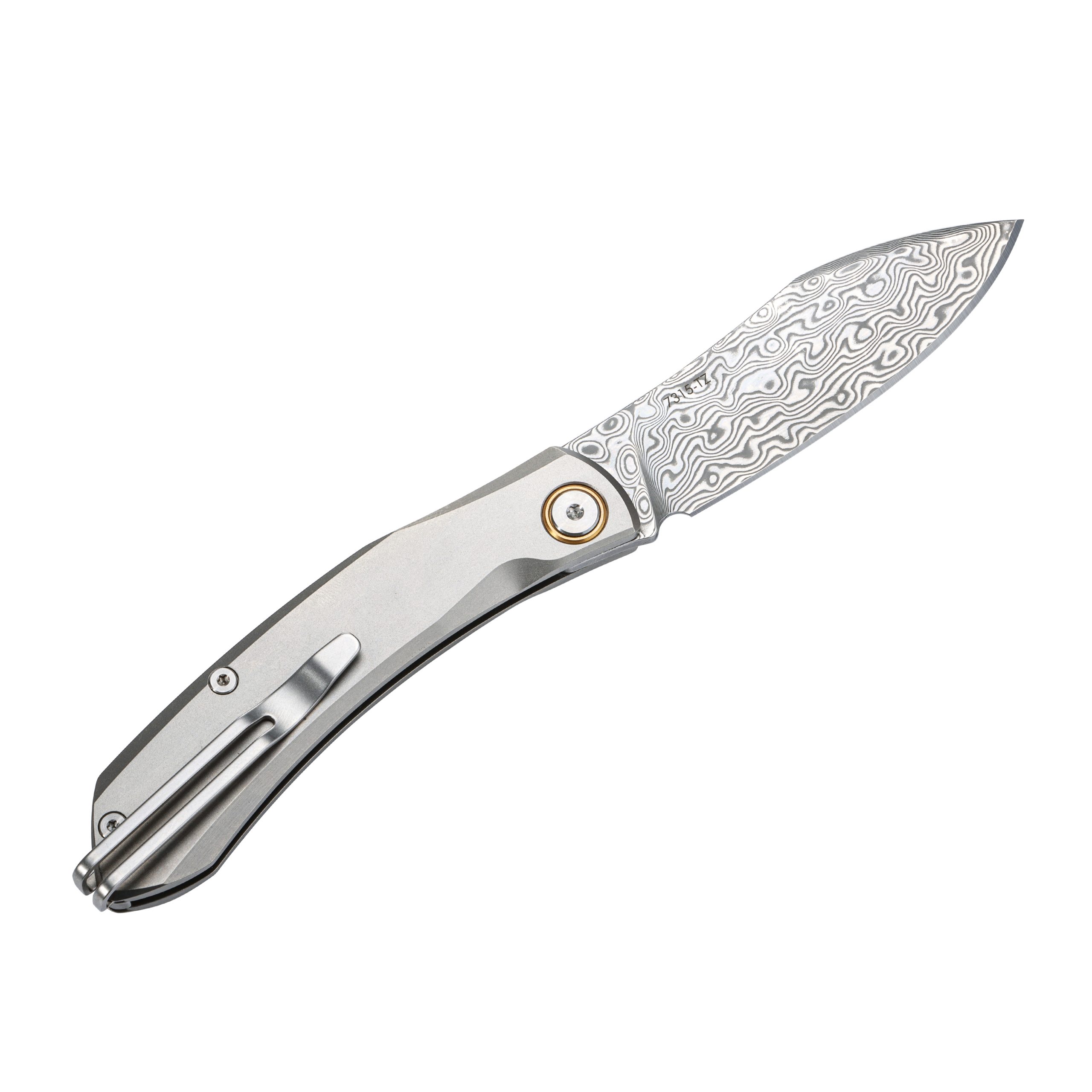 Нож Sanrenmu 7315-TZ складной сталь (клинок):Damascus/рукоять:Titanium - фото 1