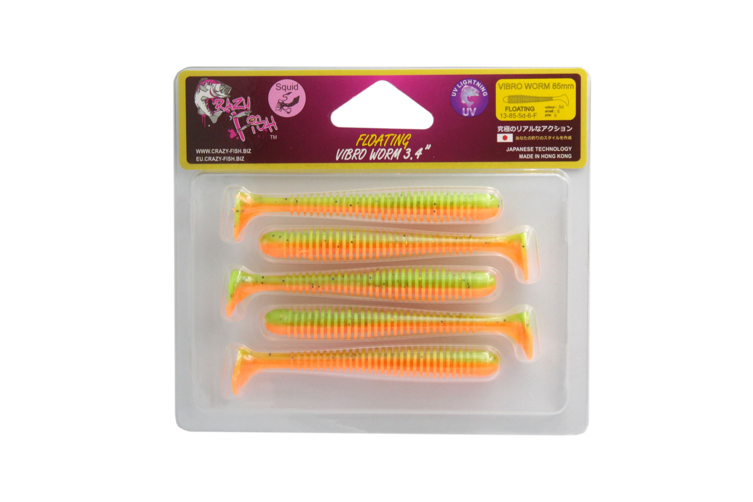 Приманка Crazy Fish Vibro worm 3,4'' F13-85-5D-6 - фото 1