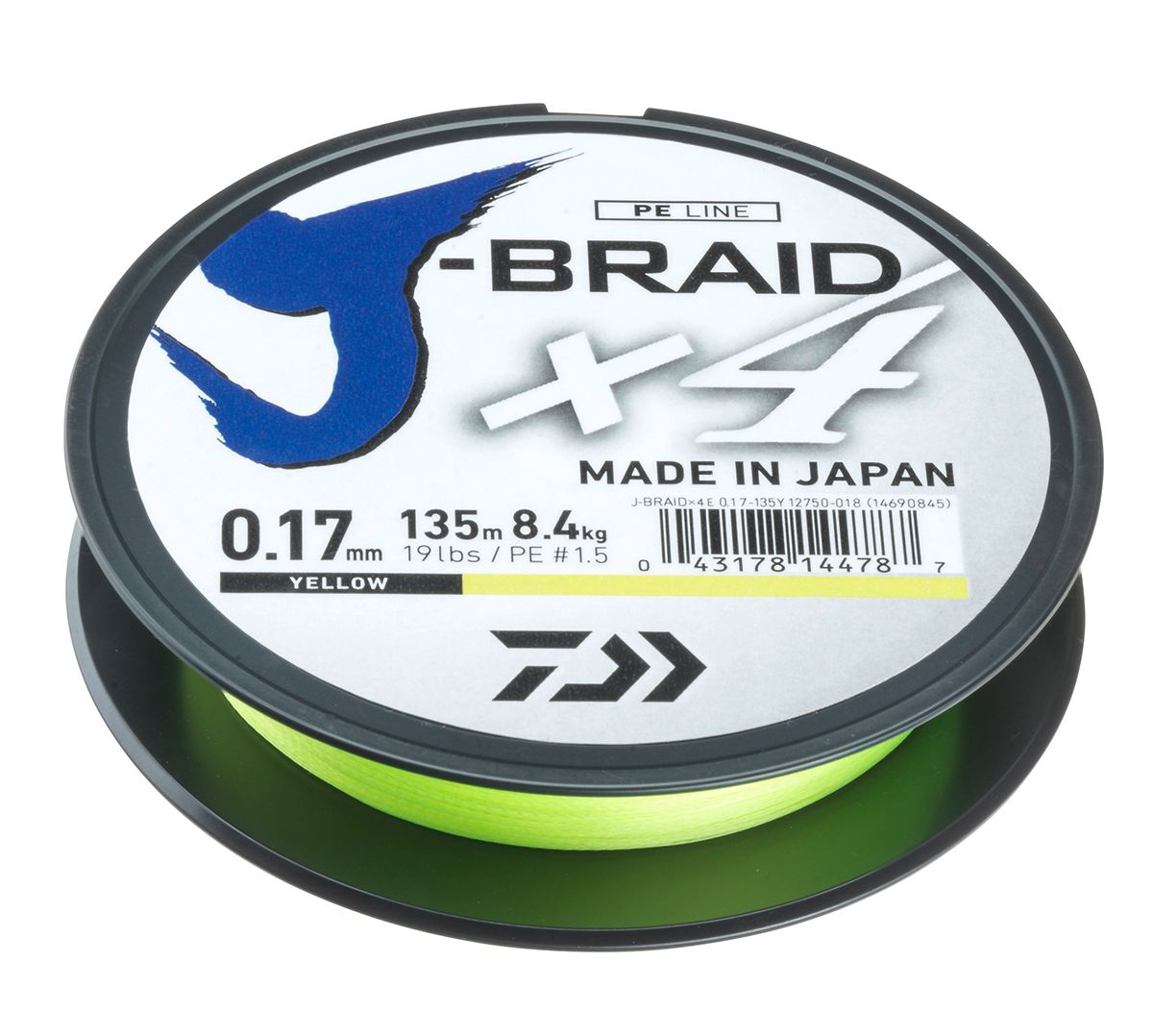 Шнур Daiwa J-Braid X4 0,17мм 135м Yellow - фото 1