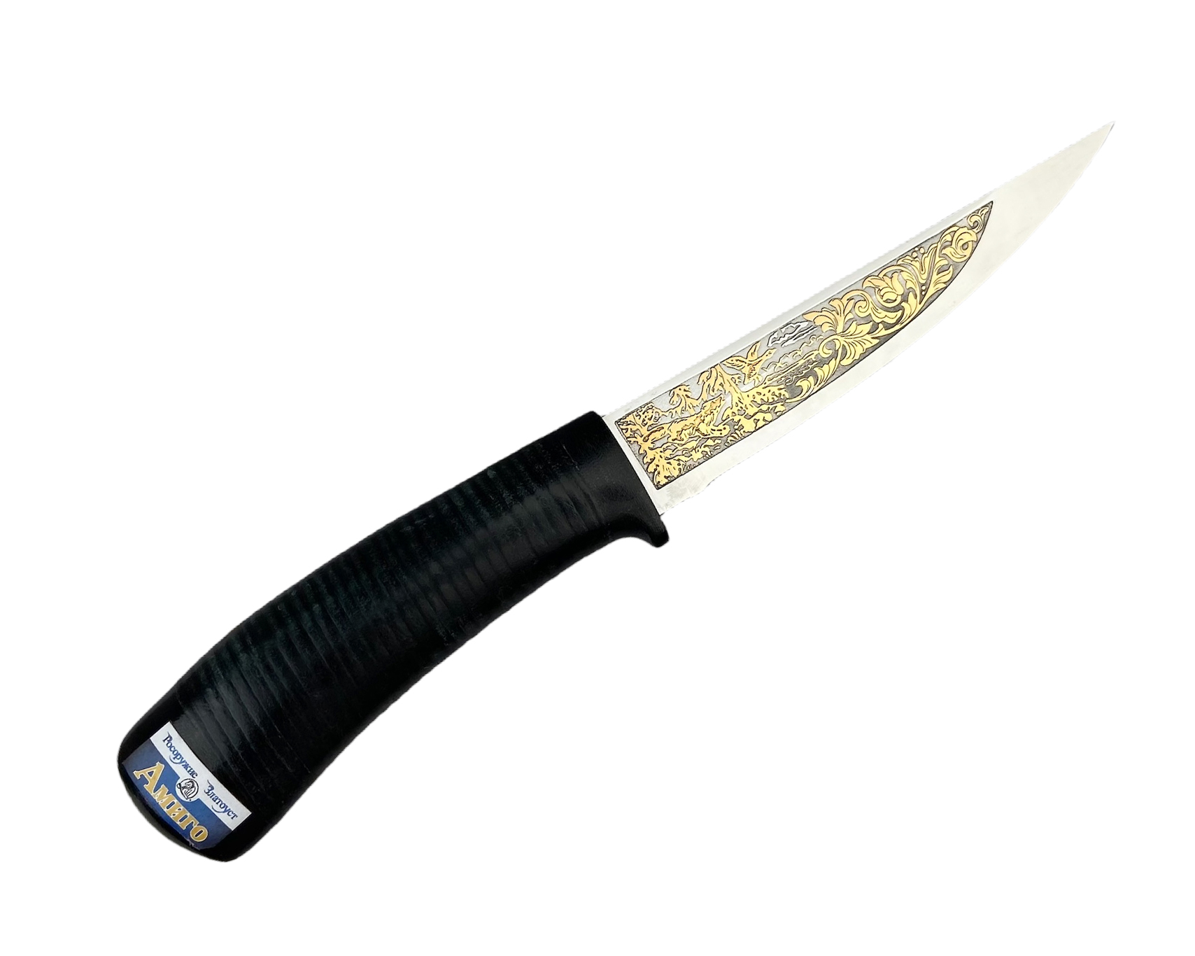Нож Росоружие Амиго ЭИ-107 кожа позолота гравировка
