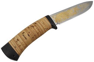 Нож Росоружие Артыбаш 95х18 позолота береста гравировка - фото 2