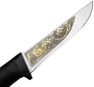 Нож Росоружие Пикник ЭИ-107 кожа позолота гравировка - фото 2
