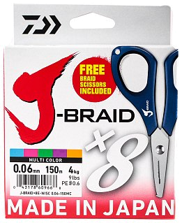 Шнур Daiwa J-Braid X8E-W/SC 0,06мм 150м multicolor + ножницы - фото 1