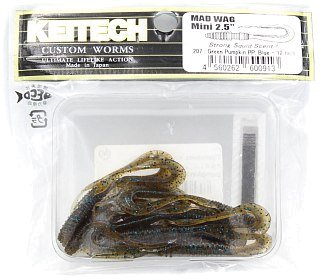 Приманка Keitech Mad Wag mini 2,5" цв.207 green pumpkin PP blue - фото 2
