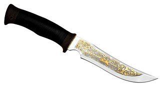 Нож Росоружие Вепрь-2 95x18 кожа позолота