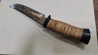 Нож Росоружие Гелиос-2 ЭИ-107 позолота береста гравировка - фото 10