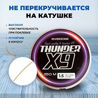 Шнур Riverzone Thunder X9 150м PE 1,5 25lb orange - фото 4