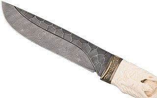 Нож ИП Семин Путник дамасская сталь литье кость ножны кость ажур - фото 6
