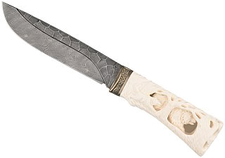 Нож ИП Семин Путник дамасская сталь литье кость ножны кость ажур - фото 1