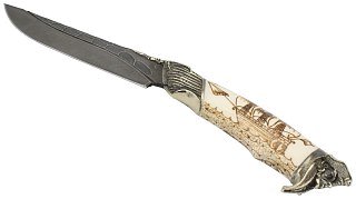 Нож ИП Семин Путник дамасская сталь литье пират кость - фото 1